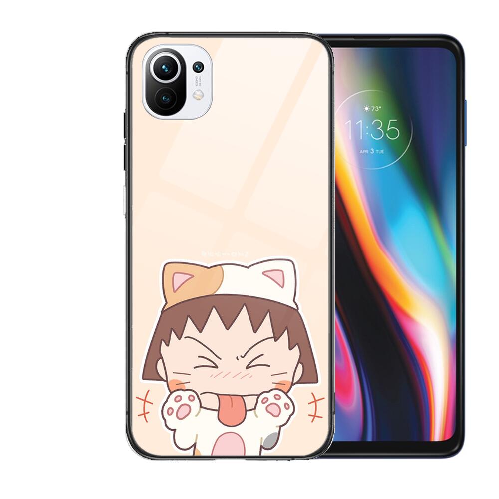 TOPLBPCS Chibi Maruko Tempered Glass Phone shell Case For xiaomi redmi 11 Lite pro Ultra 10T 10 9 8 cc se Cover Silicone Cases