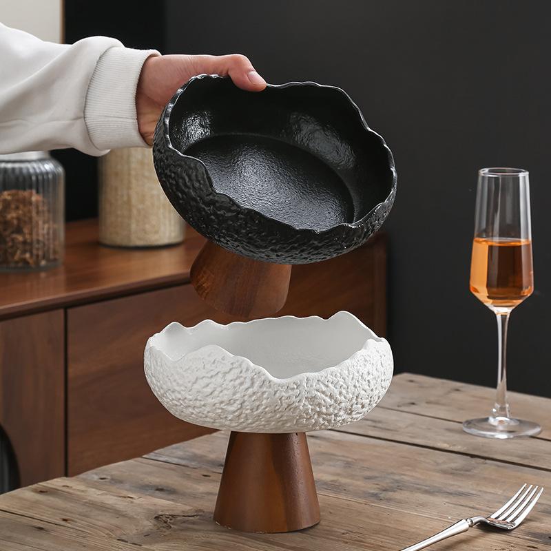 Creative Ceramic Fruit Salad Bowl High Foot Plate Western Dish Unique Shape Hotel Tableware