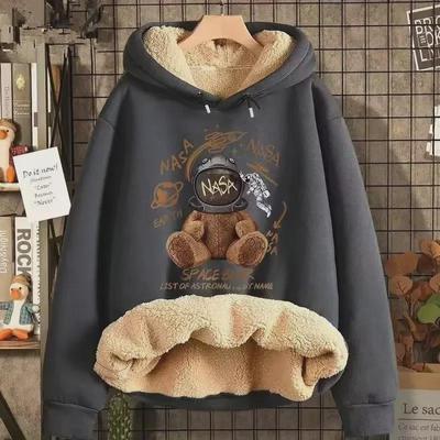 Męska modna bluza z kapturem z pluszowego aksamitu oversize - Zimowa kurtka ze skóry jagnięcej