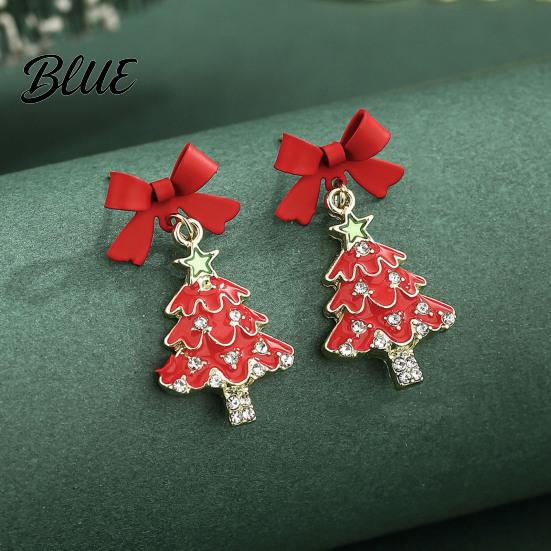 Red Bow Ball Earrings 1 Pair Christmas Deer Snowflake Xmas