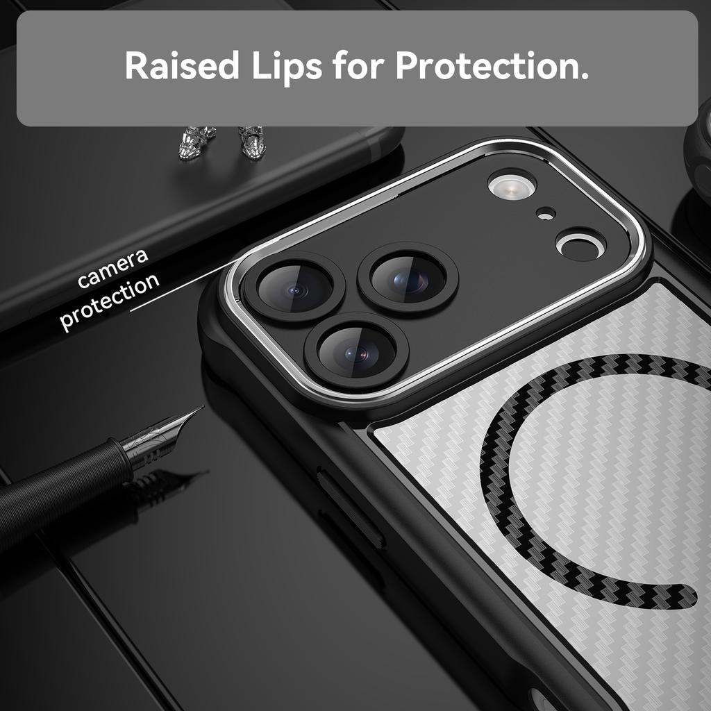 For iPhone 17 Pro Case Compatible with MagSafe Hybrid Phone Cover Carbon Fiber
