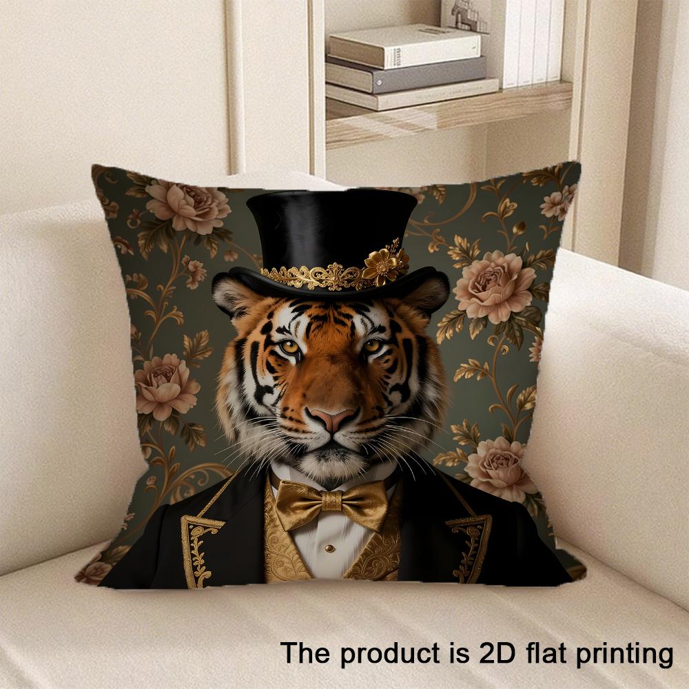 1Pc Cute Animal And Royal Patterned 2D Flat Printing Pillowcases Sofa Cushion Cover Home Bedroom Room Decoration