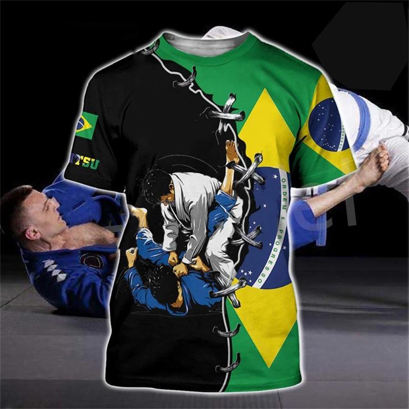 2026 Man Fashion Brazil Pattren T-Shirt Harajuku Men's Brasil Flag 3D Print Casual Sports Gym Tops Casual Short Sleeve Tshirts
