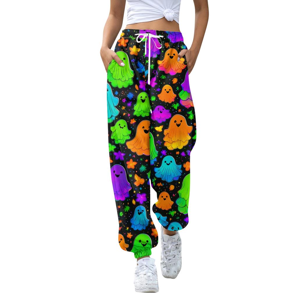 Women's Casual Fashion Halloween Print Casual Pants Sweatpants Long Pants Drawstring Elastic Waistband Cuffed Pants