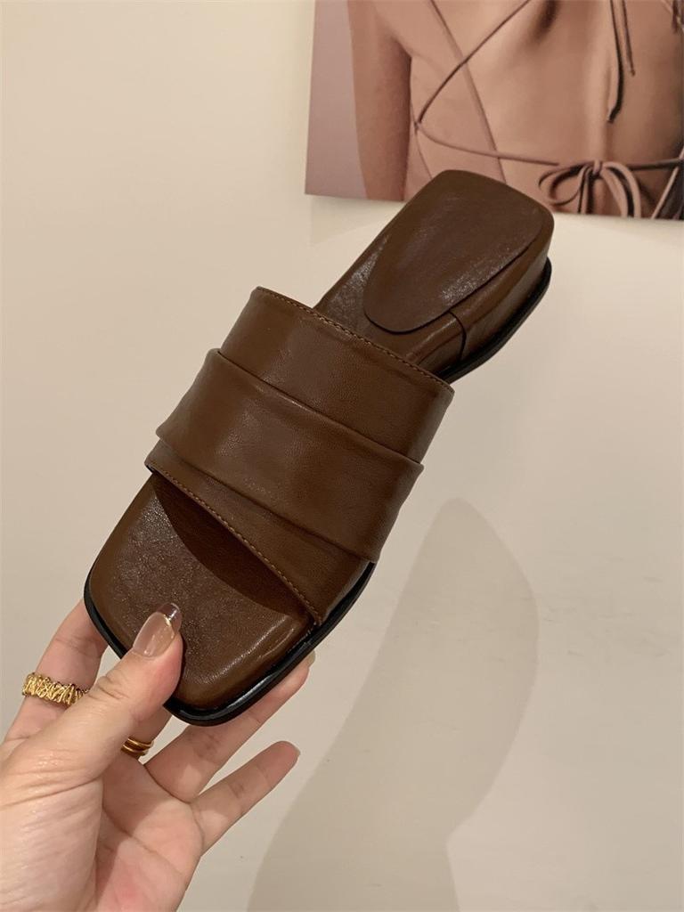 Slope heel platform one-word slippers linen sandals women's shoes summer beach shoes cool slippers casual women's shoes outer wear