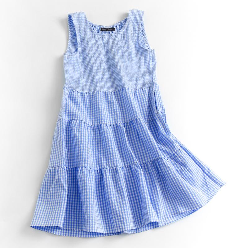 ZANZEA Women Casual Round Neck Summer Sleeveless Plaid Print Dress