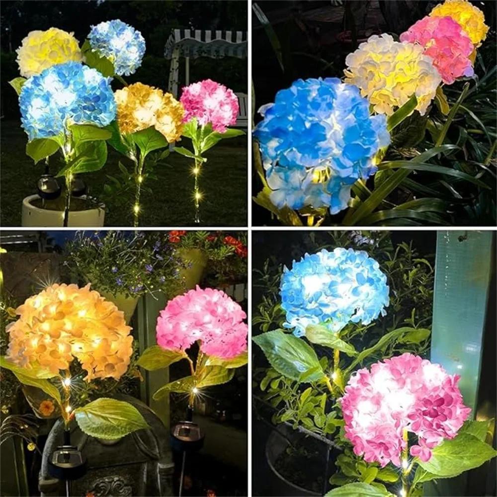 3head Hydrangea Light Solar Garden Light Outdoor Waterproof LED Flowers Stake Light Garden Pathway Backyard Landscape Decorate