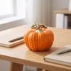 Ceramic Pumpkin Figurine Ribbed Thanksgiving for Desk