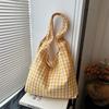 Vintage Single Shoulder Bag Large Capacity Women's Handbag Plaid Underarm Bags  Spring Summer