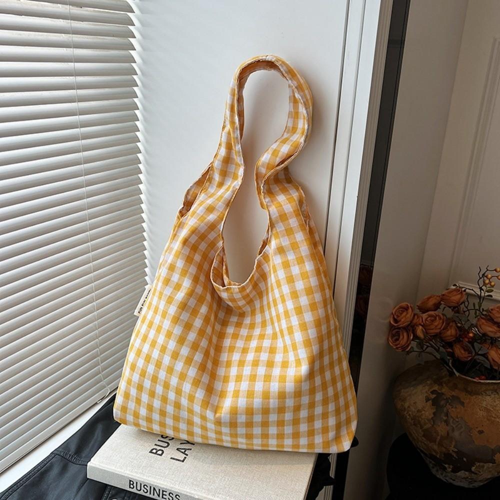 Vintage Single Shoulder Bag Large Capacity Women's Handbag Plaid Underarm Bags  Spring Summer