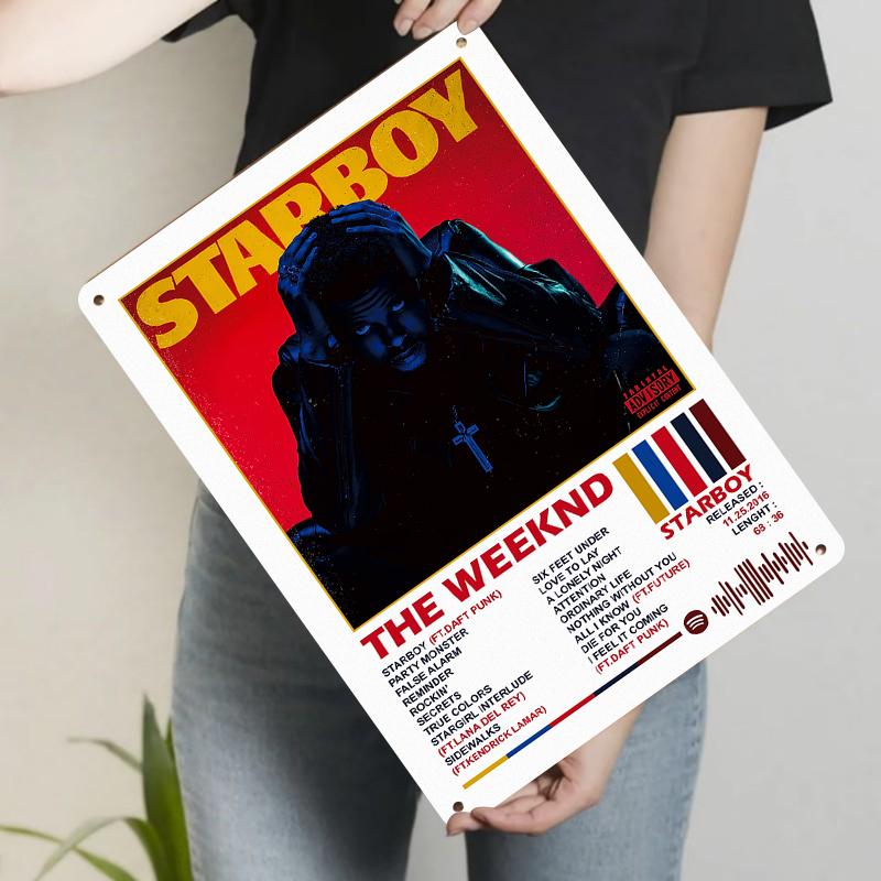 The Weeknd Starboy Album Cover Custom Metal Tin Sign Wall Art Decor for Music Fans 20x30cm（7.8x11.8inch）