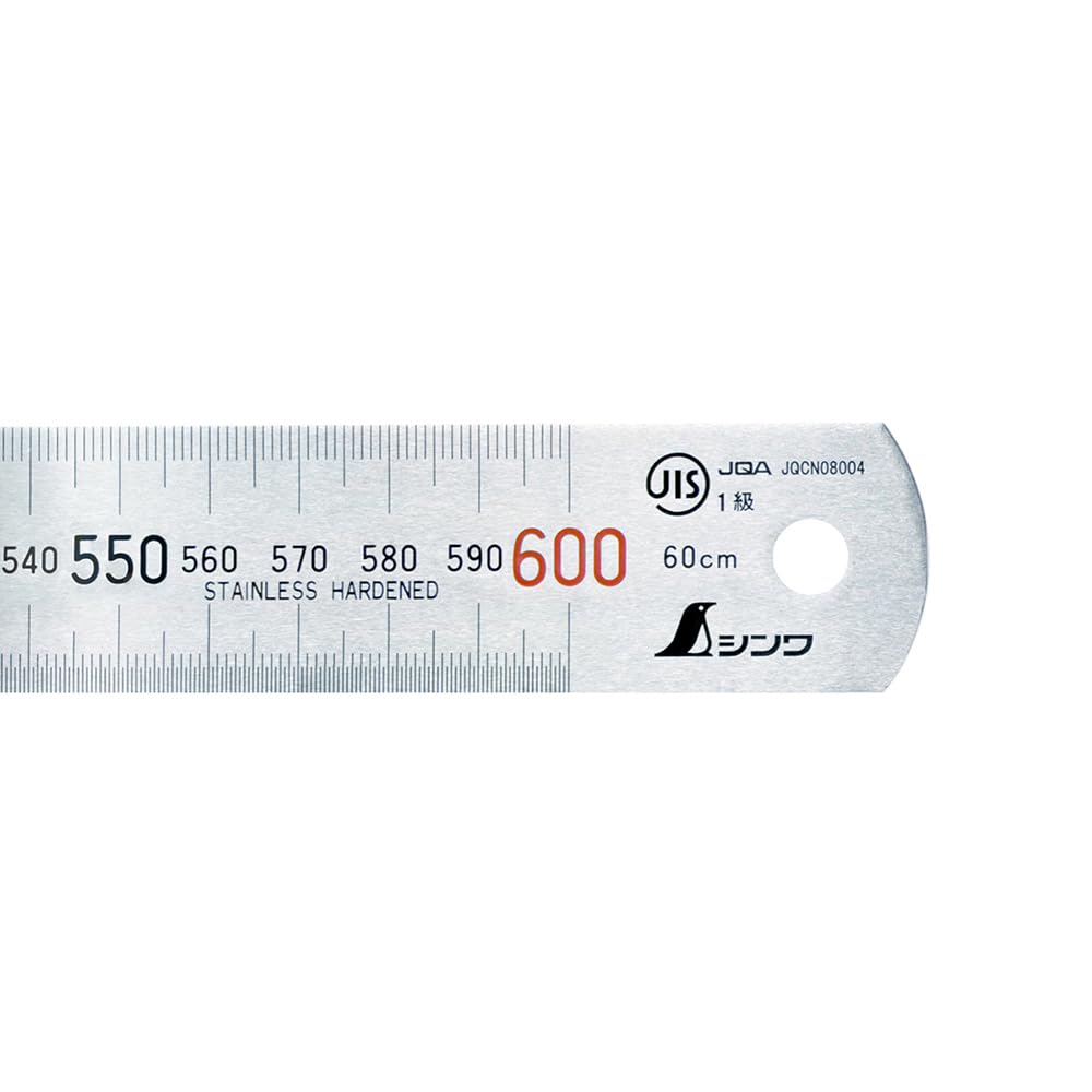 Shinwa Sokutei Stainless Steel JIS Class with Red 14036 Ruler, 60cm, 1, Numbers,