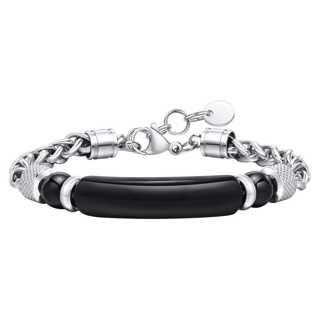 Natural Stone Bracelets for Men, Anti Allergy Stainless Steel Wheat Chain Wristband Gifts for Father Dad Birthday Christmas