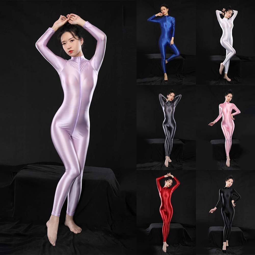 Womens Bodysuit Tights Zip-up Bodystockings Bodysuit
