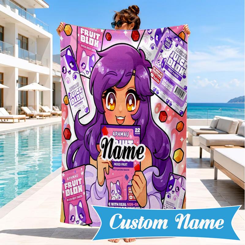Custom Name Beach Towel Aphmau Candy Adventure Microfiber Beach Towel, Lightweight for Summer Travel, Swimming Pool Fan Birthday Gift