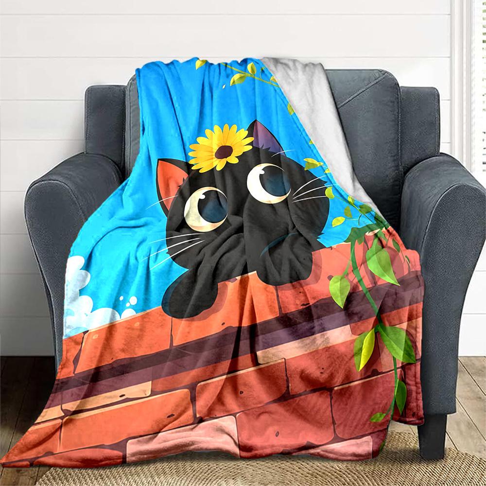 1pc Cat Flower Lightweight Flannel Blanket, Comfortable and Warm Blanket, for Office and Camping Sofa Bed003