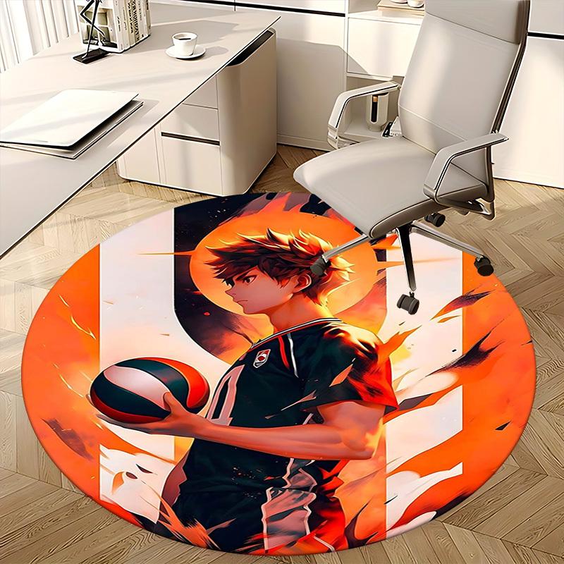 1pc Anime Basketball Player Round Carpet - Office Chair Mat, Non-Slip Rug for Home Decor, Seasonal Gift, Suitable for Office, Living Room, Bedroom, Ga