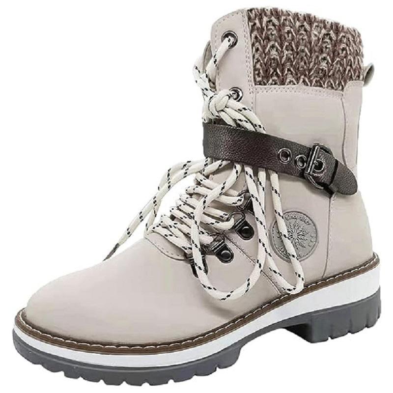 Autumn and winter large size women's high-top long tube belt buckle wool mouth lace-up Martin boots boots