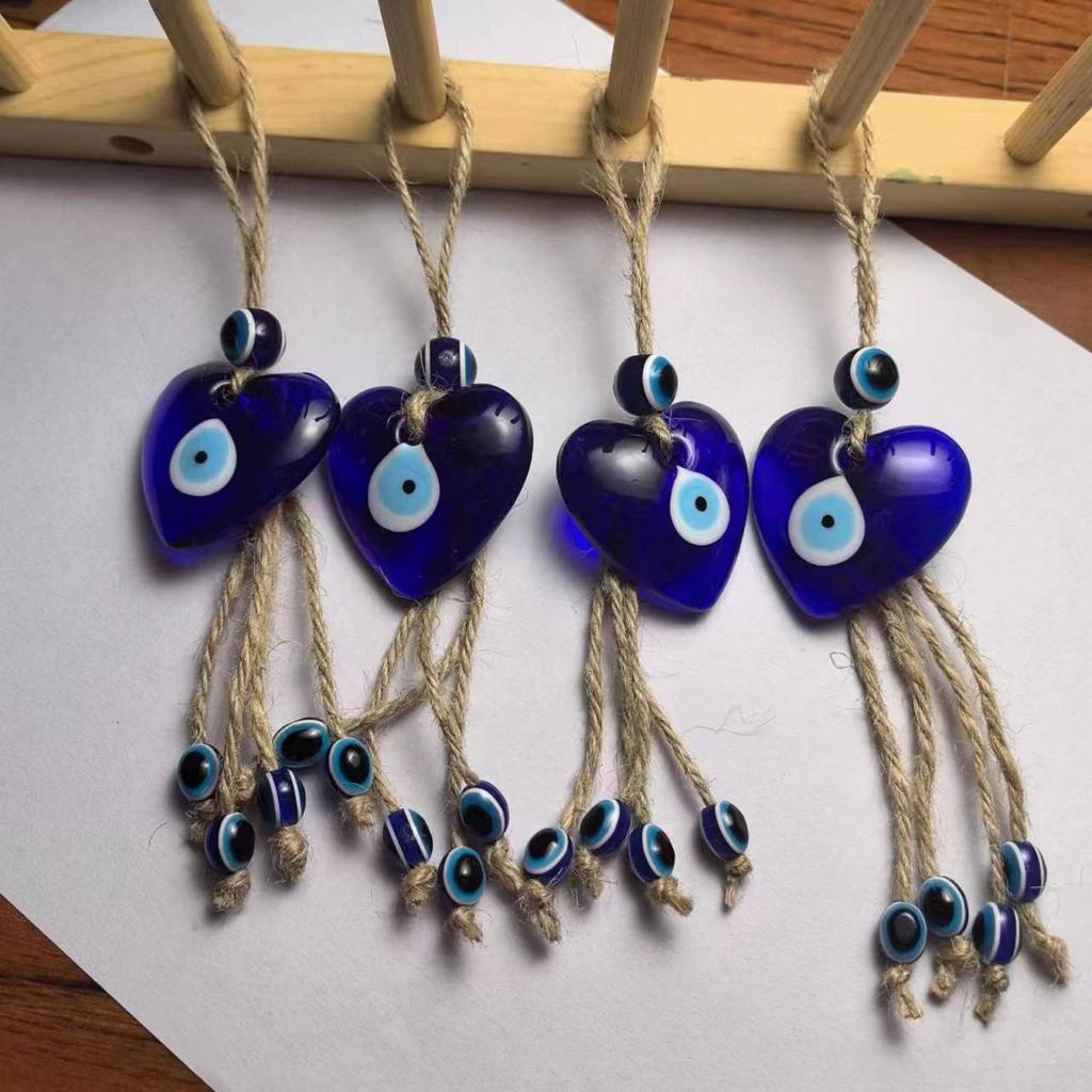 Pandantiv din frânghie țesută, ochi rău albastru în formă de inimă, ornament agățat pentru decorarea interiorului mașinii, haine 