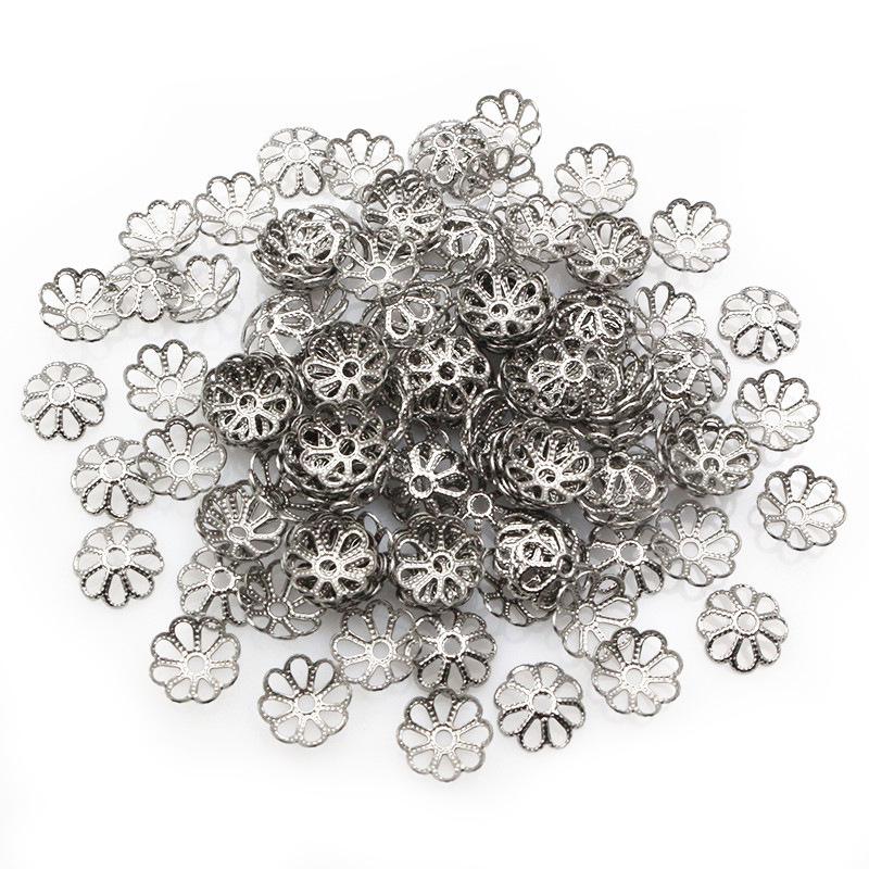 50 pcs 10g Stainless Steel Vintage Hollow Flower Bead Caps, 8/10mm DIY Jewelry Spacer Beads