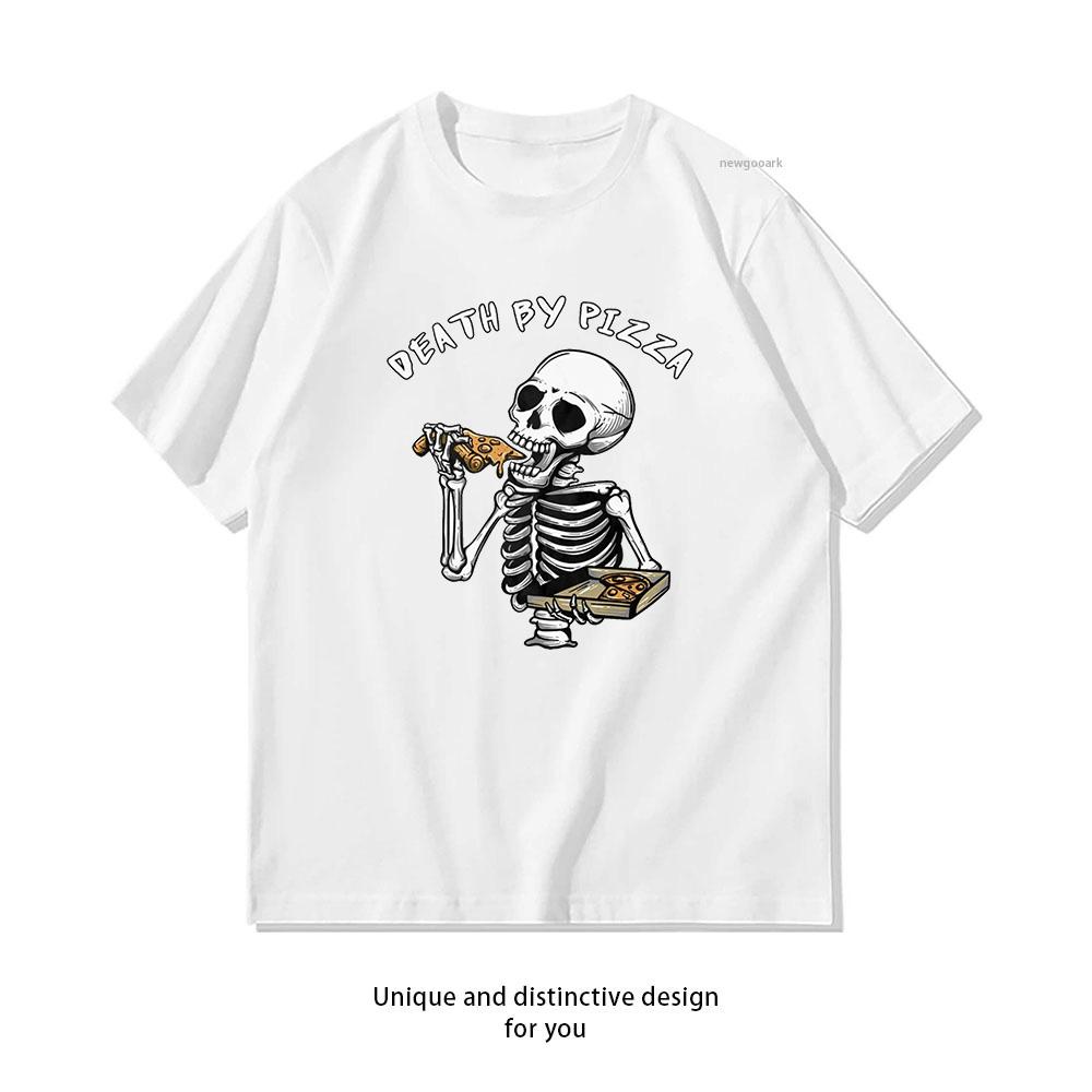 Funny Goth Saying Death by Pizza Shirt Woman Man Summer Cotton Graphic T Shirts Adult Oneck Tops Shortsleev S3XL