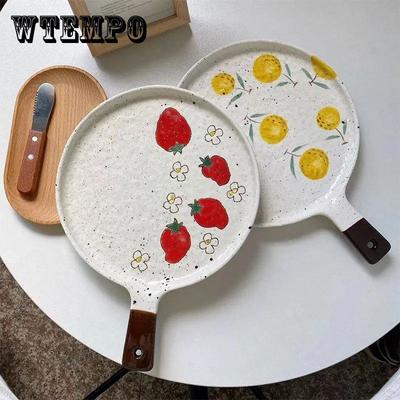 Ceramic Hand-painted Pizza Bread Plate Round Fruit Stoneware Meal Breakfast Plate Dish Plate Tableware