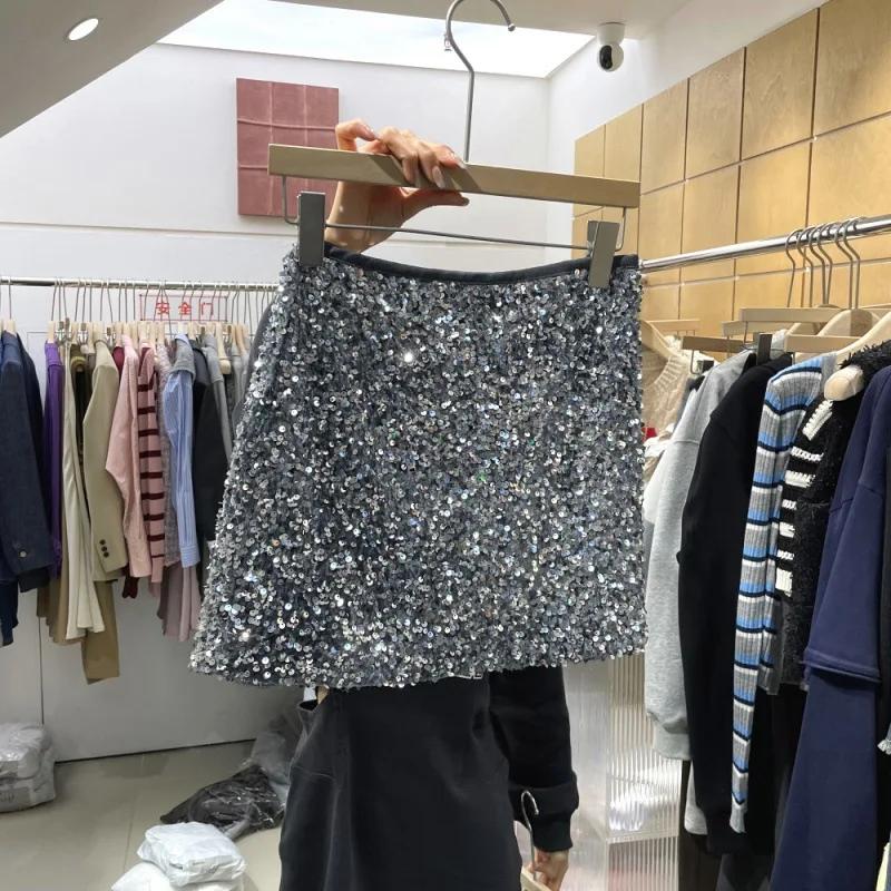 Dívčí Flitrová sukně Jaro Léto Móda Šedá Elastický pas Teenage Streetwear Taneční Krátká sukně A-Line pro děti 10 12 13 let