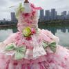 2026 Pet Dog Clothes Luxury Pure Handmade Fashion High-end Pink Roseflower Lace Tail Long Dresses For Small Medium Dog Chihuahua