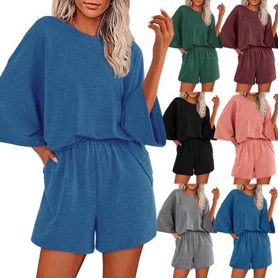 Dámská ležérní sportovní souprava Volný střih Top s krátkým rukávem a šortky Domácí oblečení