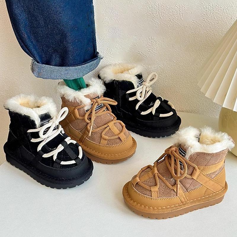 2025 New Winter Children Snow Leather Boots Warm Plush Toddler Boys Shoes Non-slip Fashion Baby Girls Boots
