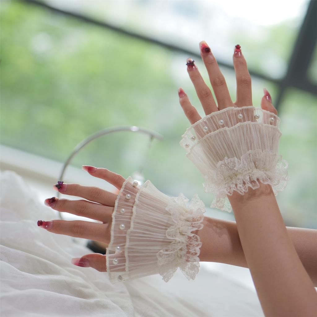 Elegant Organza Wrist Cuffs Covers With Lace Trim Flower Wrist Sleeves For Photography Decorative Arm Sleeves Handwear