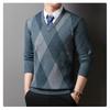 Autumn and Winter V-neck Sweater Men's Pullover Base Sweater Diamond Grid Jacquard Chicken Heart Collar Knitted Sweater
