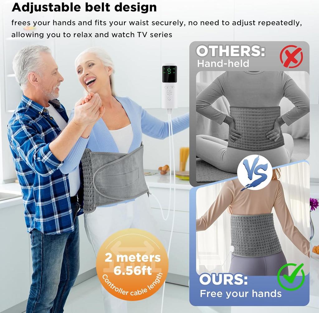Heating Pad for Back, Electric Heating Pad Wrap for Period Cramps Lower Back Neck Shoulders with Waist Belt for Mom Dad
