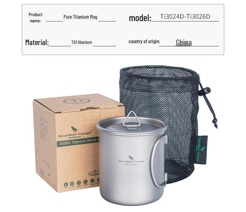 Essential Pure Titanium 450ml Outdoor Folding Water Cup - Lightweight, Single-Layer for Camping, Coffee, Tea, and Boiling Water