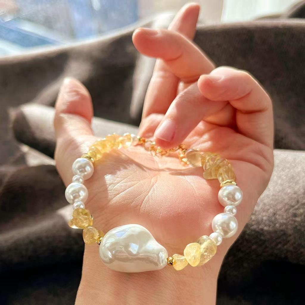 10Mm Retro Natural Citrine High Quality Artificial Crystal Pearl Gradual Change Color Bracelet Bracelet