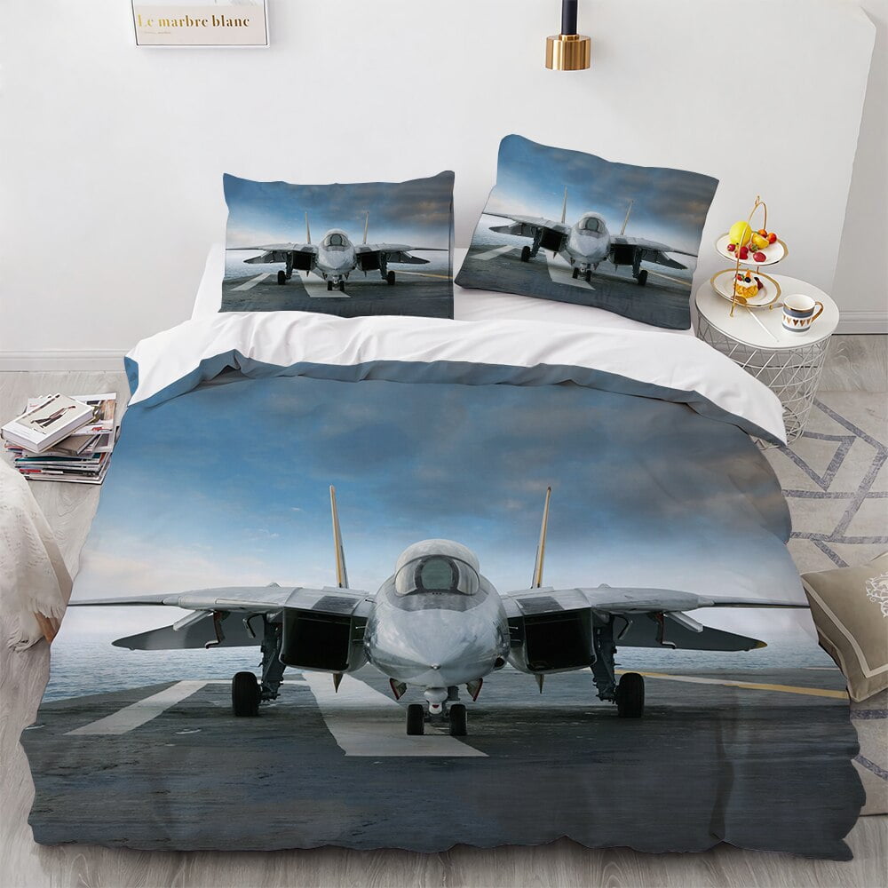 Fighter Plane Duvet Cover Military Aircraft Theme For Children Boys Men Gifts Sunset Airplane Airstrip Bedroom Decoration Warm