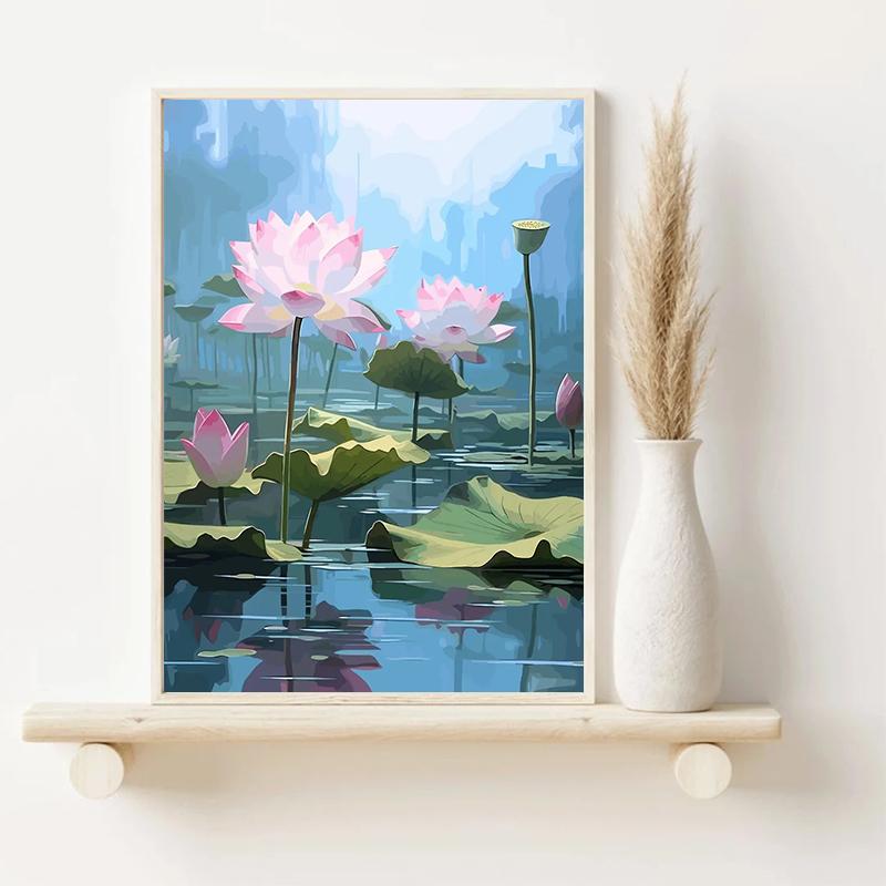 Vintage Traditonal Chinese Style Lotus Flower Pond Moonlight Landscape Art Poster Canvas Painting Wall Prints Picture Home Decor