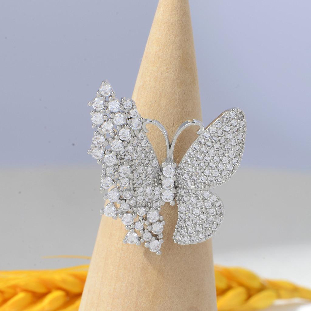 Copper Zircon Flower Open Ring For Women With Adjustable Size And Christmas Holiday Style