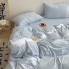 INS Korean Style Fresh Blue Duvet Cover Washed Cotton Bed Sheet Bed Skirt Four-Piece Set Dormitory Simple Solid Color