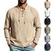 Herren Vintage Lässiges Leinen Langarm Stehkragen Hemd Für Frühling Herbst