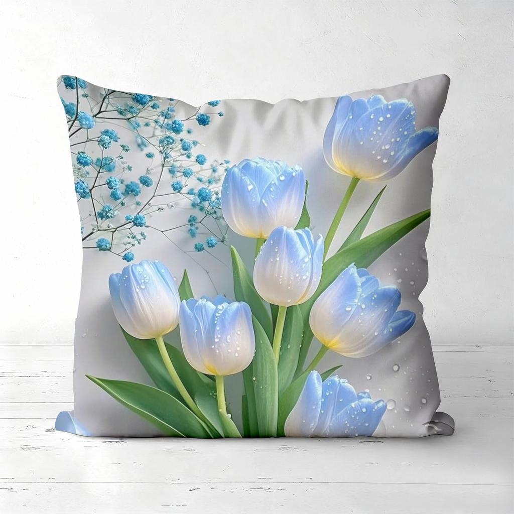 Pieces Blue Tulip Floral Throw Pillow Covers Polyester sofa decorative cushion cov Headboard Pillow (Without Pillow Core