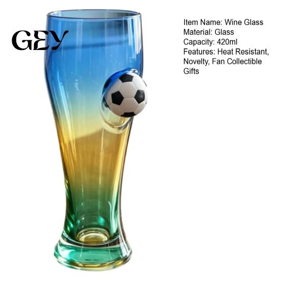 Large Capacity Wine Glass Soccer Beer Glass, 420ml Craft Pint Mug Sports Party Decoration with Football Decor, Pub Drinking Cup for Home Bar