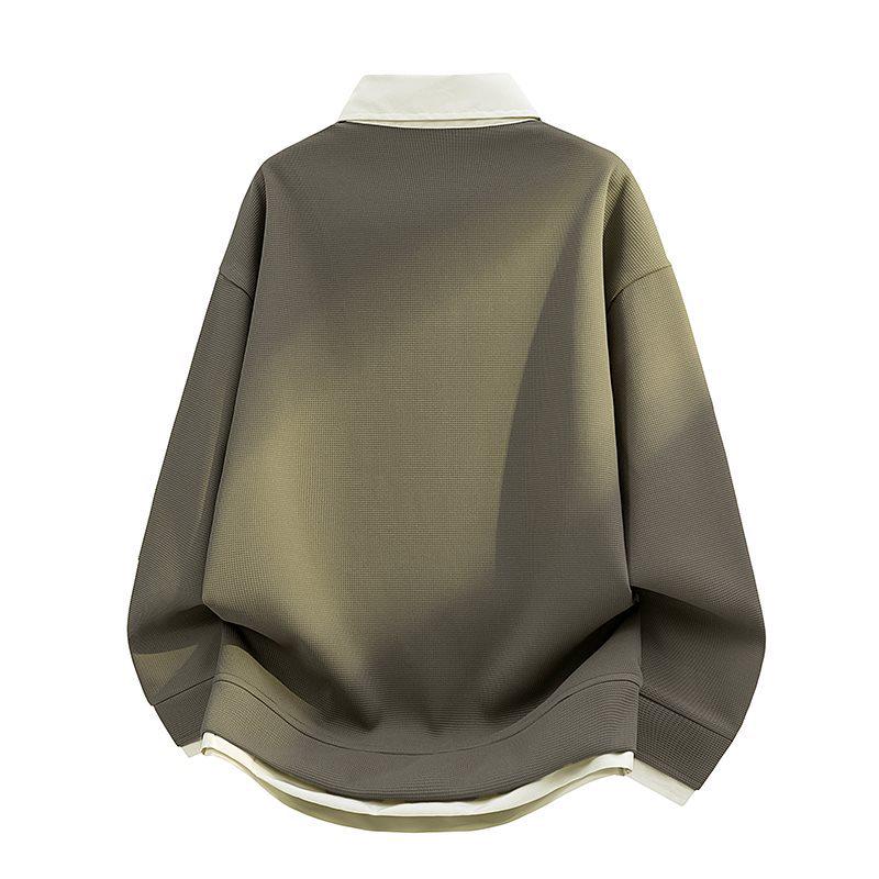 Men's Spring Color Block Patchwork Two-In-One Hoodie Polo Shirt