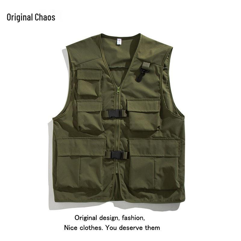 2023 Men's Multi-Pocket Workwear Vest: Niche Design, High-Street Hip-Hop Style Sleeveless Jacket