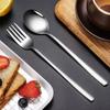 4 Pcs Long Handle Cutlery Set 304 Stainless Steel Spoons Forks Set Spoons Dessert Forks Set for Hotel Home Bar Coffee Christmas
