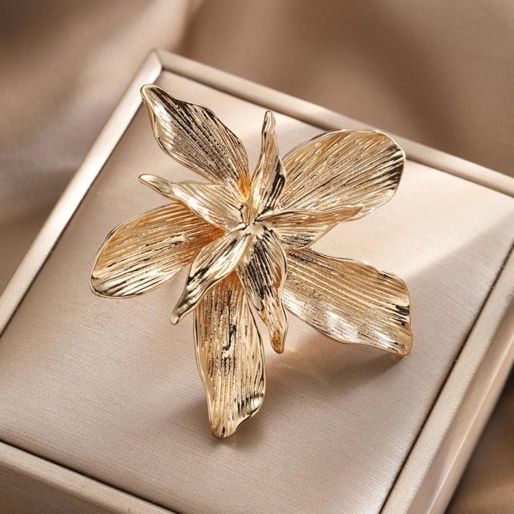 Zink Zinklegierung Metall Blume Ring Verstellbar Unregelmäßig Geometrisch Blütenblatt Ring Gold Groß Blumenring Party