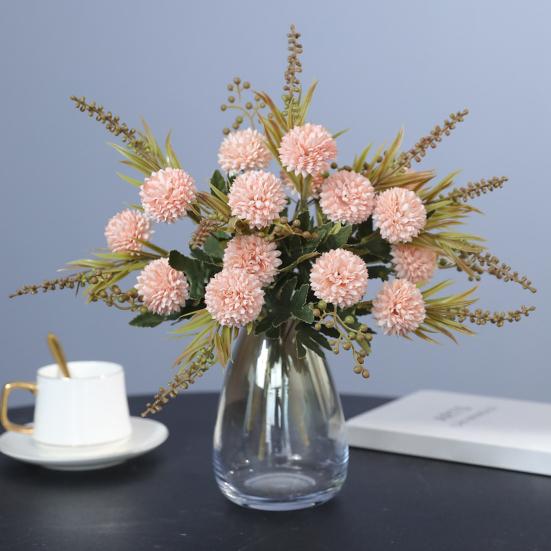 Artificial Flower Ball 5 Head Realistic UV Resistant Fake Chrysanthemums Ball Wedding Party Indoor Table Centerpiece Faux Dandelion Decoration