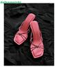 Fashion Heart-Shaped Crystal Square-Toe Sandals 2025 New Summer Open-Toe Stiletto Heels Thin Straps Slip On Slippers White/pink Sandals