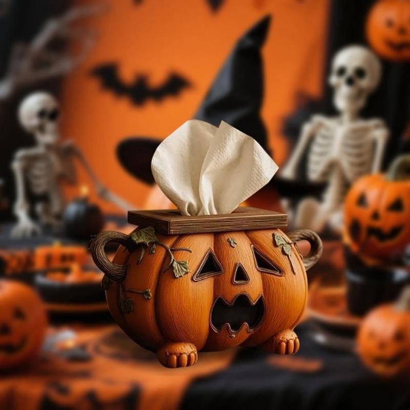 Halloween Pumpkin Tissue Box Holder, Spooky Pumpkins Tissue Box Cover Decor for Bathroom Kitchen Office, Pumpkin Sign Toilet Paper Holder,