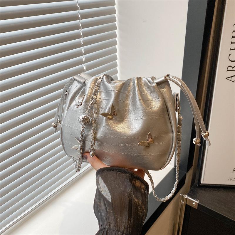 High-value Mini Messenger Bag 2025 Summer New Chain Small Bag Female Butterfly Niche Design Drawstring Bucket Bag